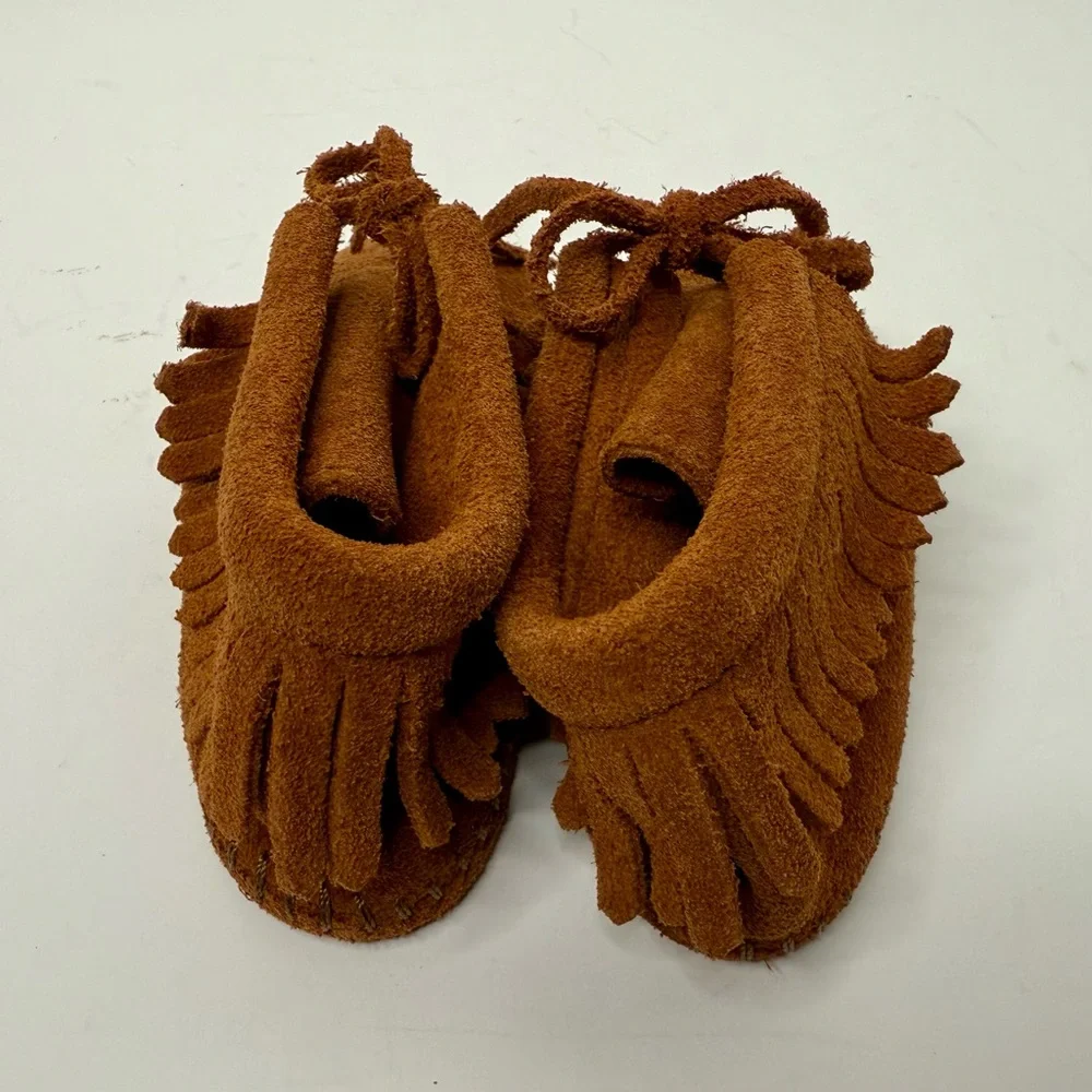 Minnetonka Brown Suede Baby Moccasins with Fringe